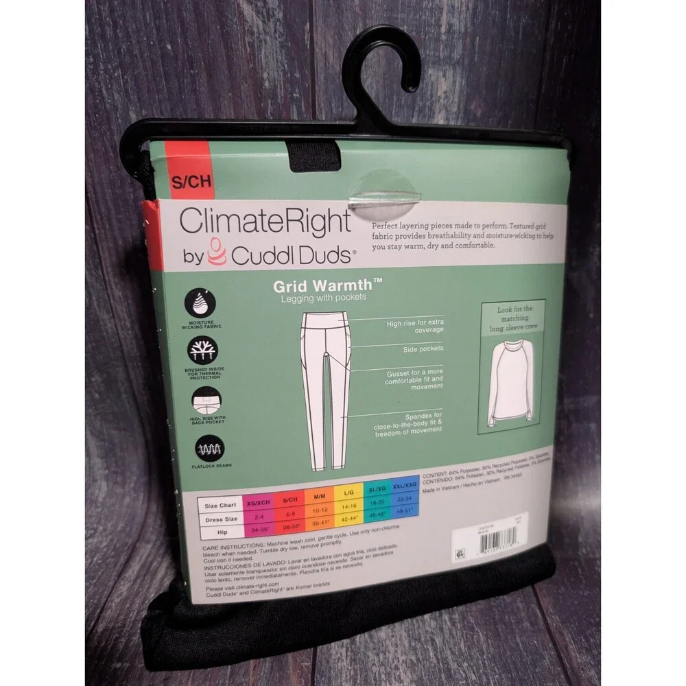 Women’s Climate Right Cuddl Duds Plush Warmth Frigid Leggings Black Small New